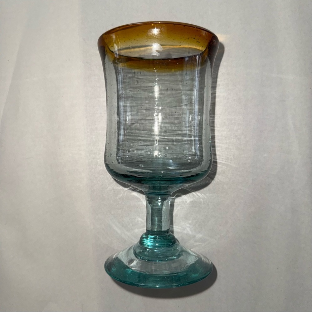 Elegant Amber and Aqua Glass Goblet